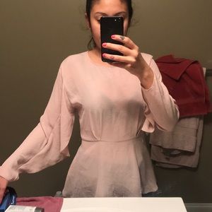 RIVER ISLAND PINK PEPLUM TOP WITH RUFFLE SLEEVES